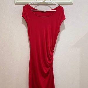 Three Dots Red Ruched Mini Dress